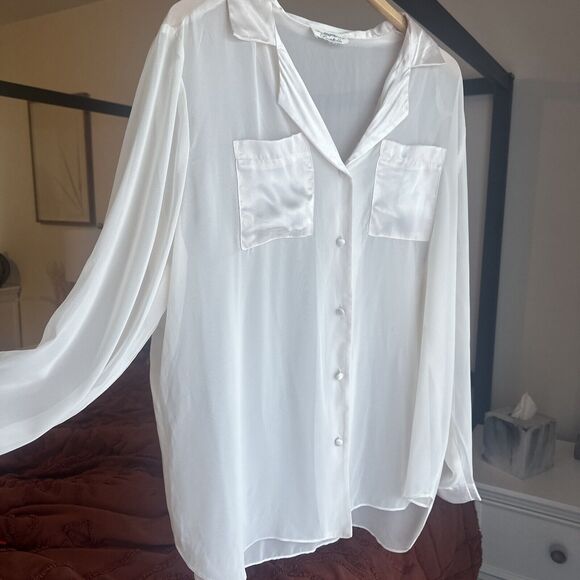 Vintage Dentelle Size Large Pale Pink Silky Satin Chiffon Pajama Set Lingerie - Picture 8 of 14